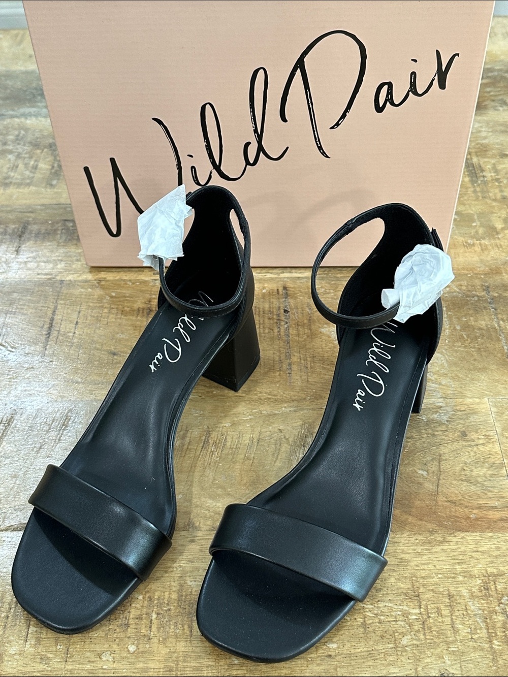 NWB Wild Pair Women's Black Block Heel Sandals - Ankle Strap